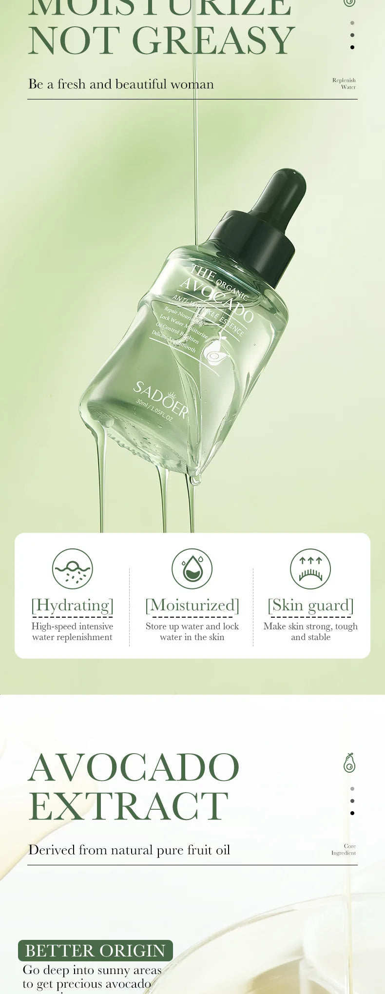 SADOER Avocado Skincare 6-Piece Set - Cleansing, Moisturizing, Care