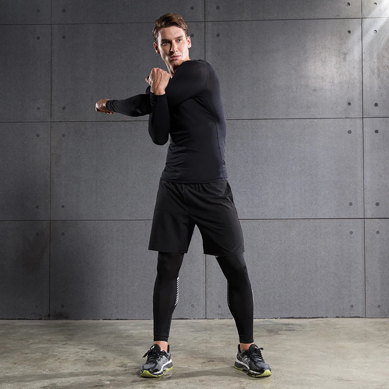 Compression Running Shirt Men Quick Dry Long Sleeve Sportswear For Male Gym Clothing Fitness Tee Training Workout Muscle Top