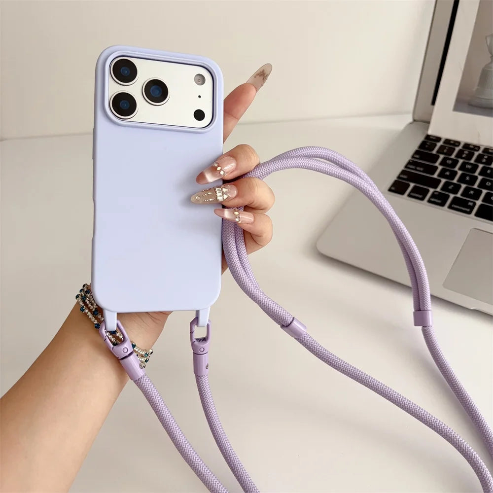Silicone Crossbody Lanyard Case for iPhone - Shockproof Soft Cover