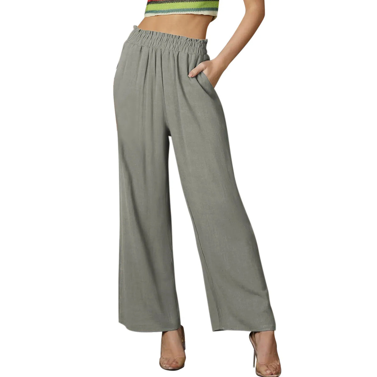 ZOMAXIUJEE Women's High Waisted Wide Leg Cotton Linen Palazzo Pants