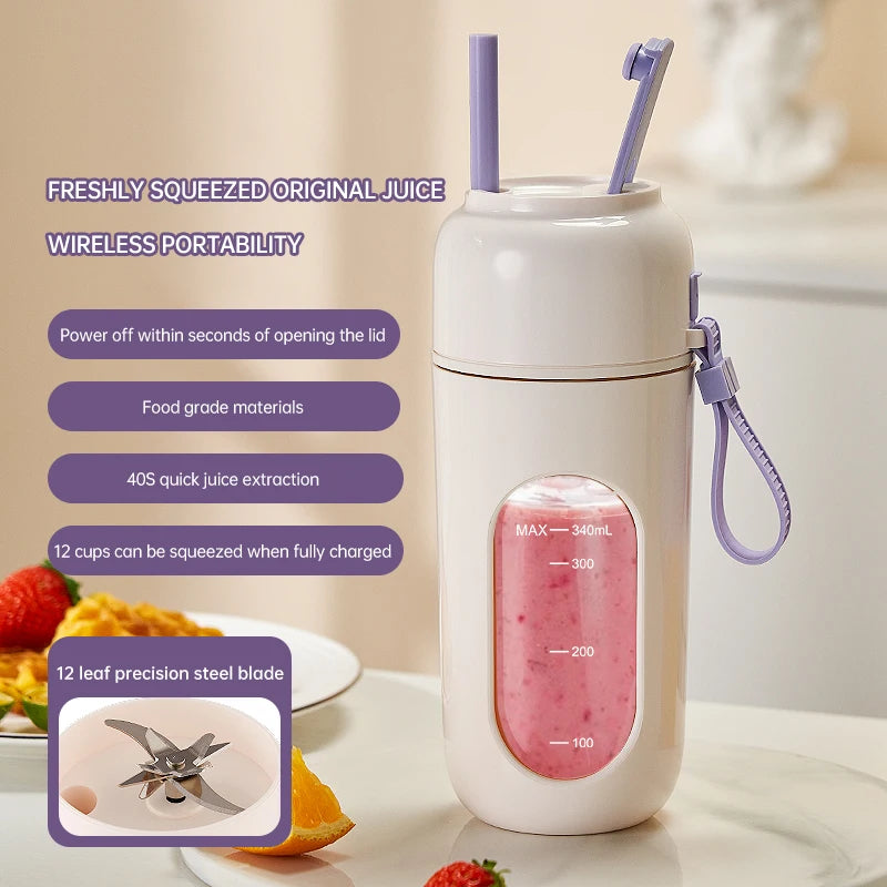Wireless Portable Juice Cup, Kitchen and Outdoor Tool, with a 12-Blade Cutter Head, Easy to Operate and Convenient to Clean.
