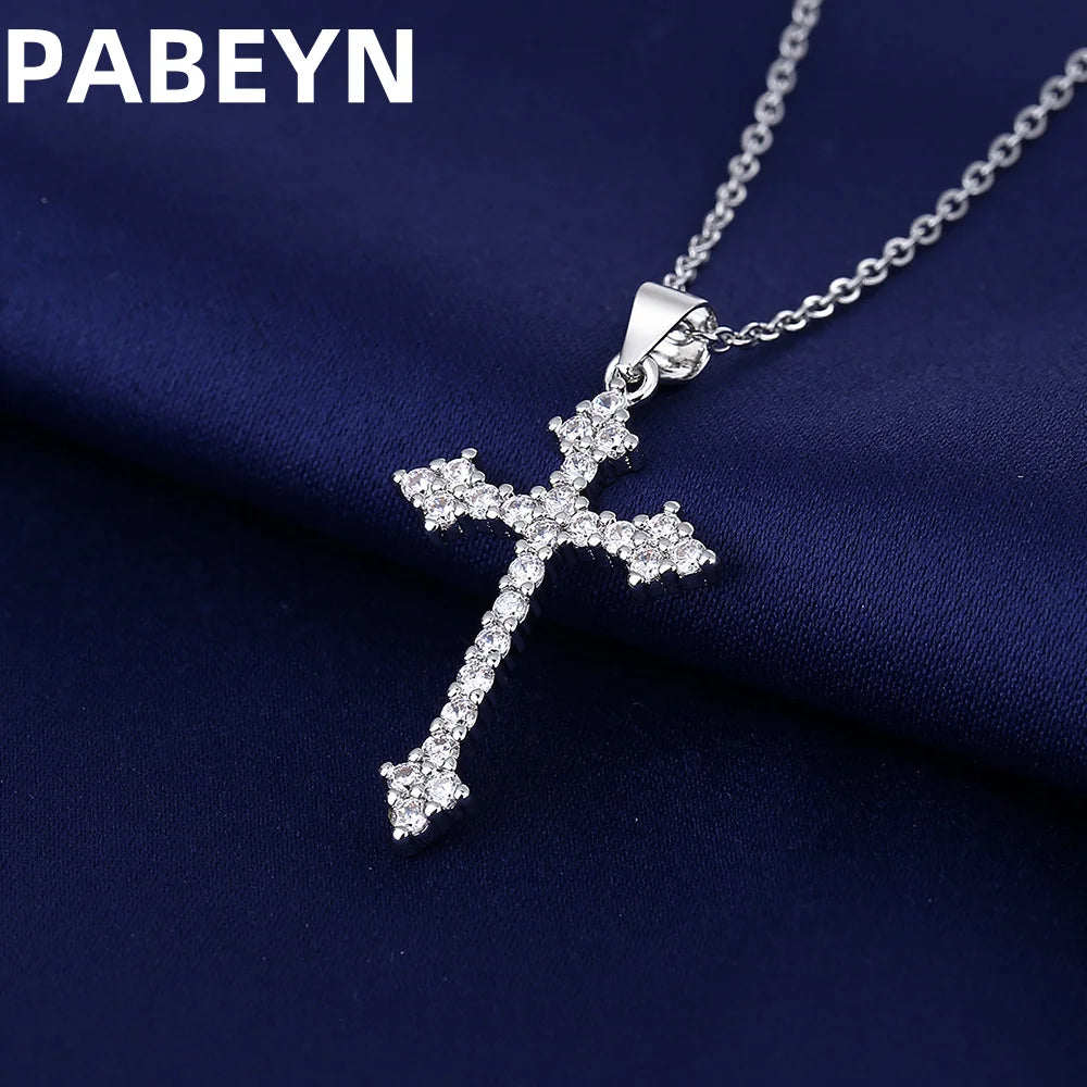 925 Sterling Silver AAAAA Zircon Cross Hip-Hop Necklace