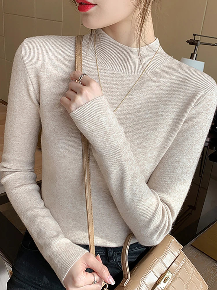 AOSSVIAO Turtleneck Sweater For Women Slim Fit Knit Top With High Stretch Long Sleeve Knitwear Chic Winter Essential