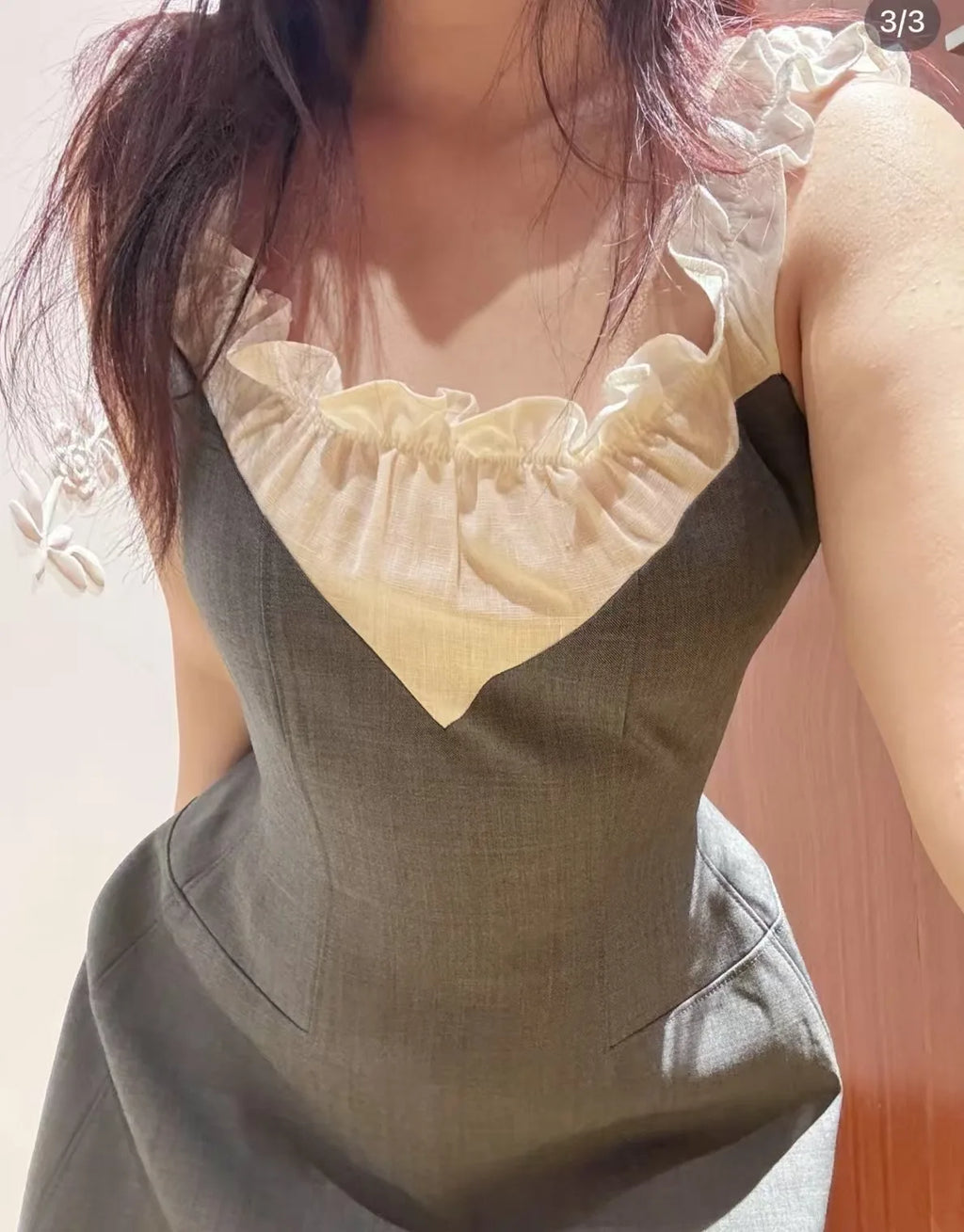 Sweet And Elegant Floral Trim Collar Dress Versatile Splicing Style Casual A-Line Skirt Suitable for All Seasons Shanghai Origin