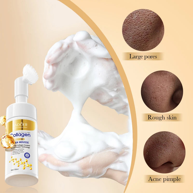 Sadoer Collagen Facial Cleanser Mousse Deep Cleansing Skincare Moisturizing Firming Face Wash Foam Cleanser Skin Care Products