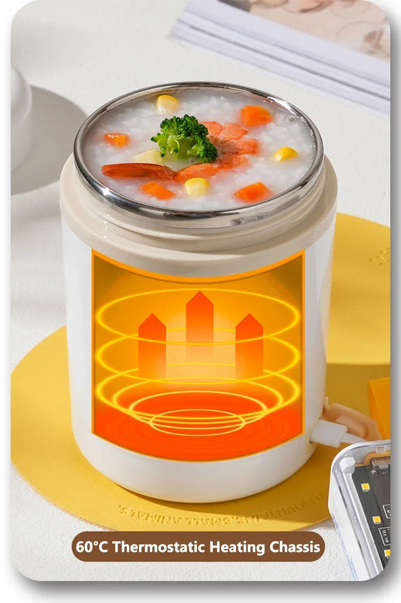 Fiambrera Eléctrica Calefactable USB de 600ML, Portátil para Picnic, Calentador de Leche y Alimentos, Contenedor Calentador de Alimentos de Acero Inoxidable 5V 12V 24V