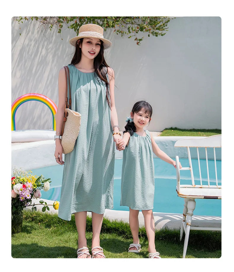 Vacation Family Matching Couple Outfit Dad Son Beach Shirts Mom Daughter Loose Dress Korean Parent-child Sister Brother Clothes