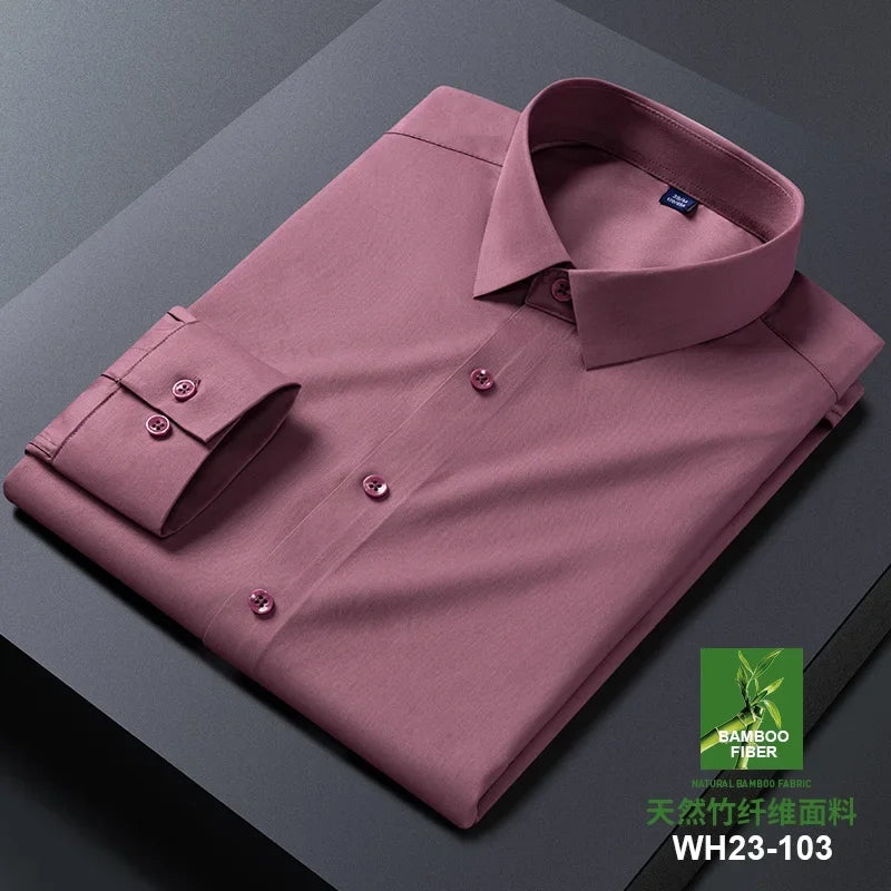 Bamboo Fiber Anti-Wrinkle Mens Shirts Long Sleeve Dress Shirts For Slim Fit Camisa Social Business Blouse White Shirt S-7Xl 8Xl