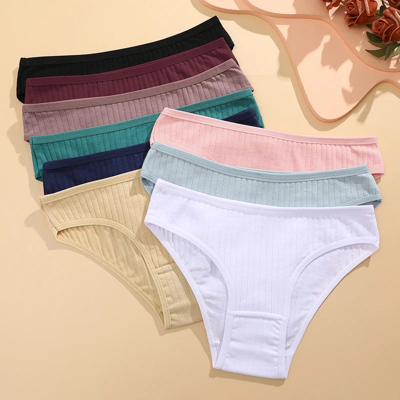 Finetoo 6Pcs/Set Women'S'S Cotton Panties Sexy Soft Striped Underpants Solid Color Briefs Female Comfortable Stretch Lingerie M-Xl