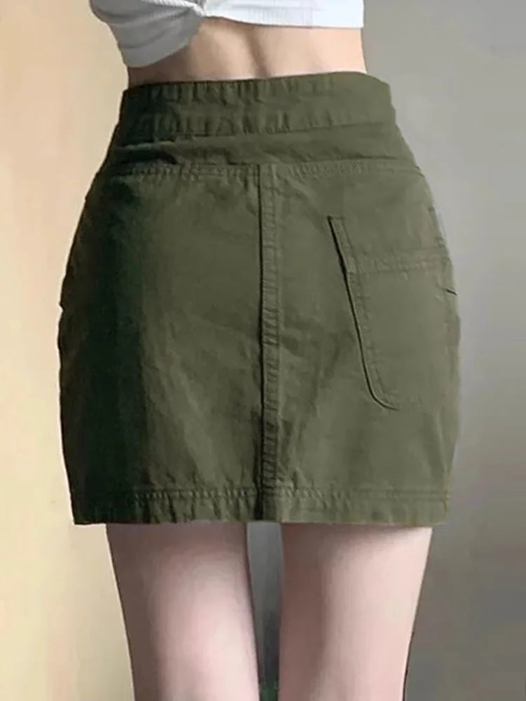 Slimming Effect Retro Military Green Workwear Denim Short Skirt High Waist Half Body Skirt Large Size Loose plus Size Women's...