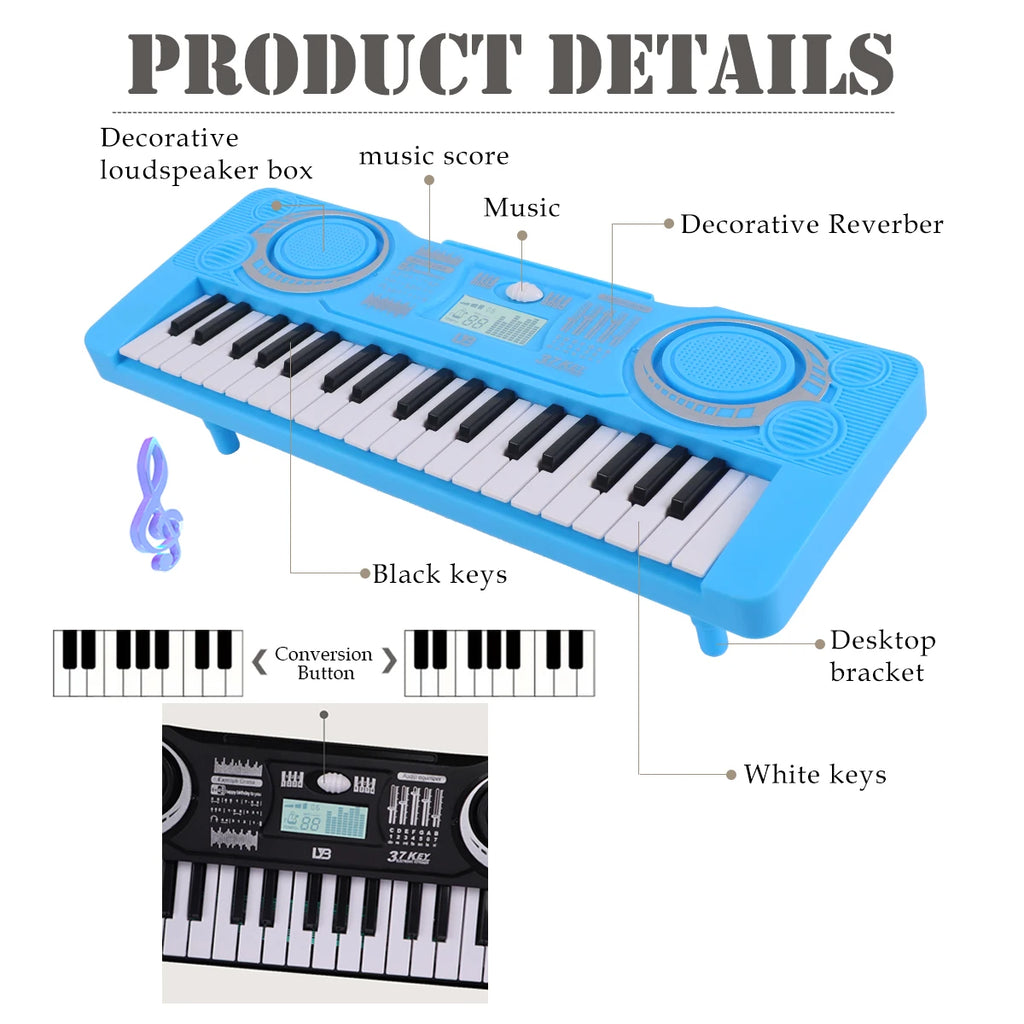 Electronic 37 Keys Piano Toys for Kids, Portable Keyboard Musical Instrument Kid Education Toy Gifts Not Include Battery