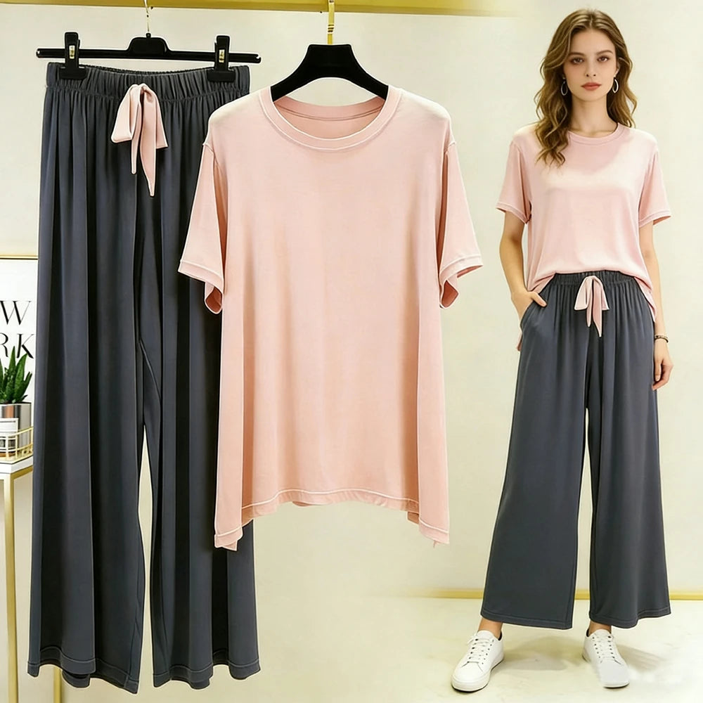 DIDUQIPAO Women's Modal Pajama Set - Short Sleeve Shirt & Pants