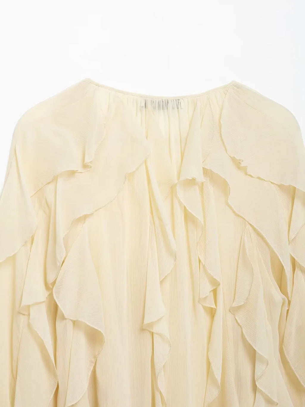 Women Fashion Solid Ruffled Blouse Vintage V-Neck Long Sleeves Female Chic Lady Shirts