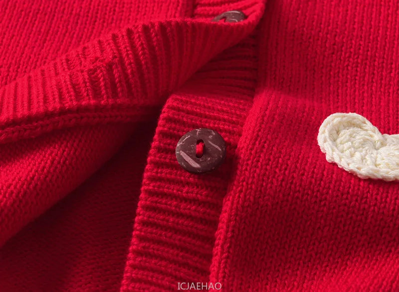 Teen Girl Clothes 2025 Children New Korean Cardigan Girls Knit Jacket Spring Autumn Outfit Style Costume Handmade Heart DIY Kids