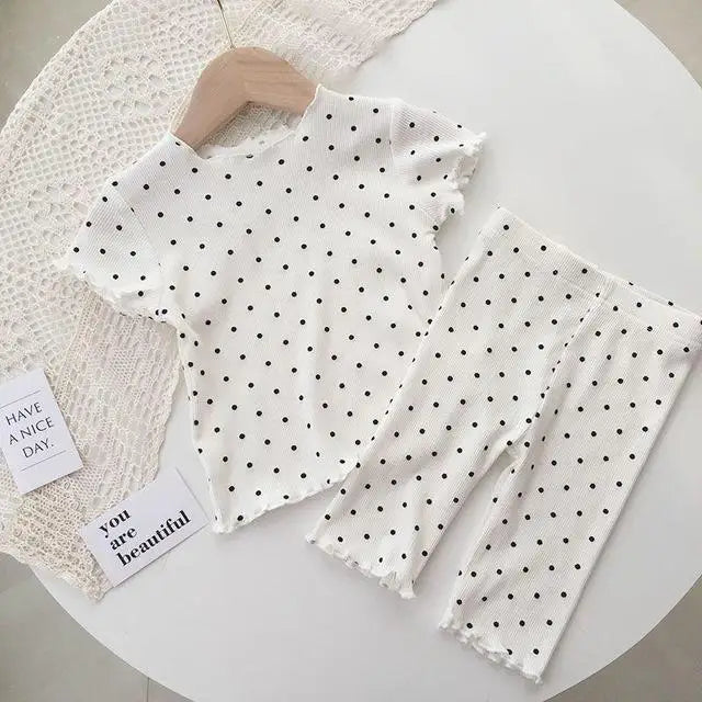Girls' Cartoon Print 2-Piece Short Sleeve T-Shirt and Pants Set