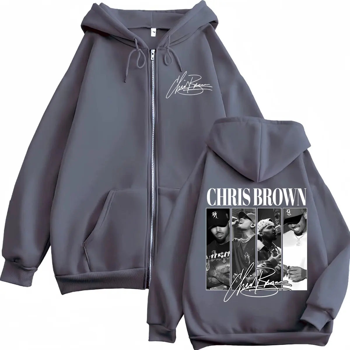 Dshztooma Chris Brown Graphic Zip-Up Hoodie - Fleece Streetwear