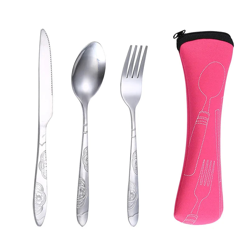 Cuchara de camping de viaje, juego de cubiertos de viaje con cremallera, estuche de almacenamiento portátil para herramientas de cena, hogar, picnic, vajilla lavable