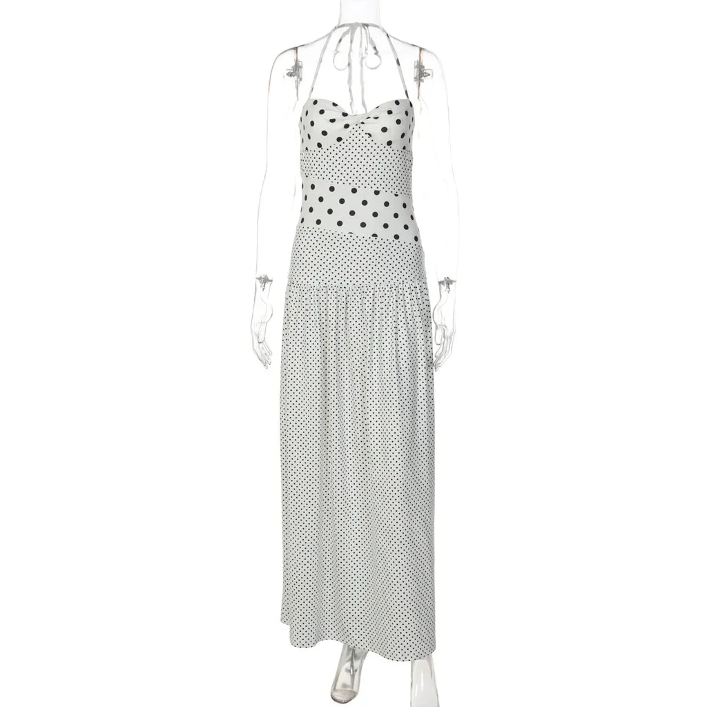 2026 Summer New Collection Womens Sexy Neck Hanging Polka Dots Retro Pleated Temperament Polka Dot Dress