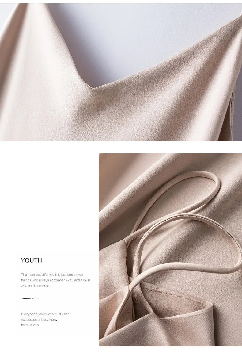Silk Satin Wrap Dress Women's Base Fashion Spring Summer Beach Holiday Long Dress V-neck Sleeveless Empire Waist Ankle-length