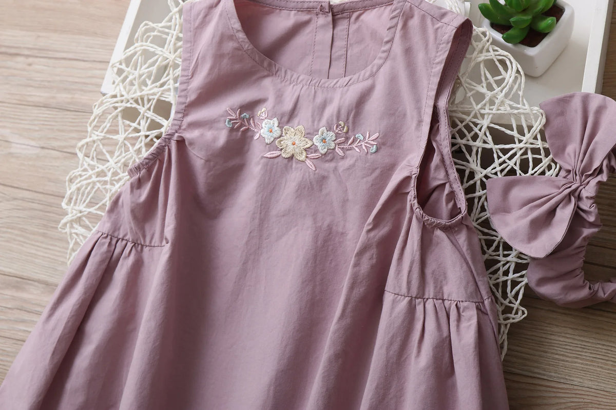 Embroidery Little Flower dresses for Girls clothes Summer Cotton Vest Dress Children's 2026 New