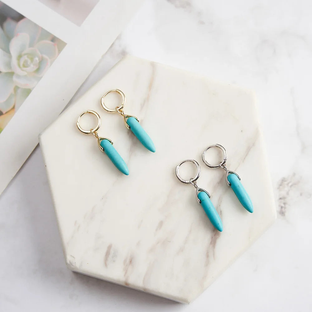 ORSA JEWELS Minimalist Turquoise Drop Earrings for Women's High-end Accessories Bohemian Vacation 925 Silver Earrings GME44