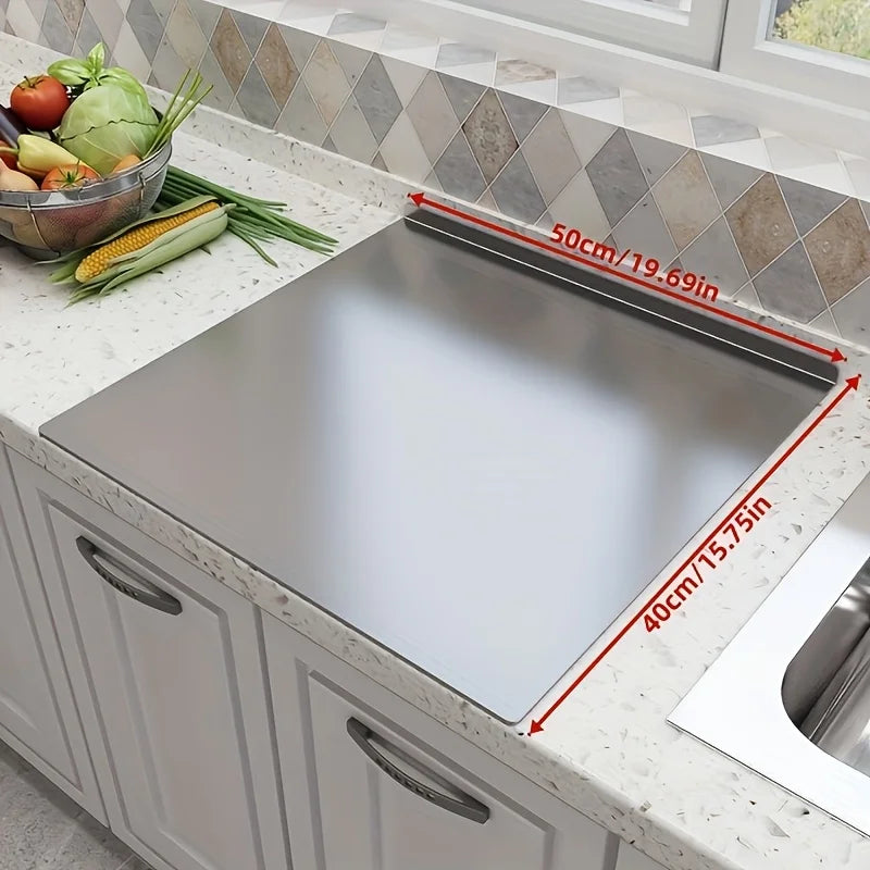 Tabla de Cortar de Acero Inoxidable - Resistente Antideslizante para Carne, Verduras y Repostería | Fácil de Limpiar con Borde de Seguridad
