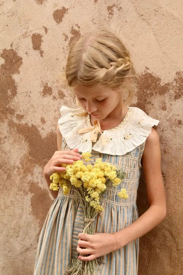 Children's Dress 2026 Summer New Product BD Girls Pastoral Embroidery Wrap Bubble Sleeve Shirt Skirt Princess Dress
