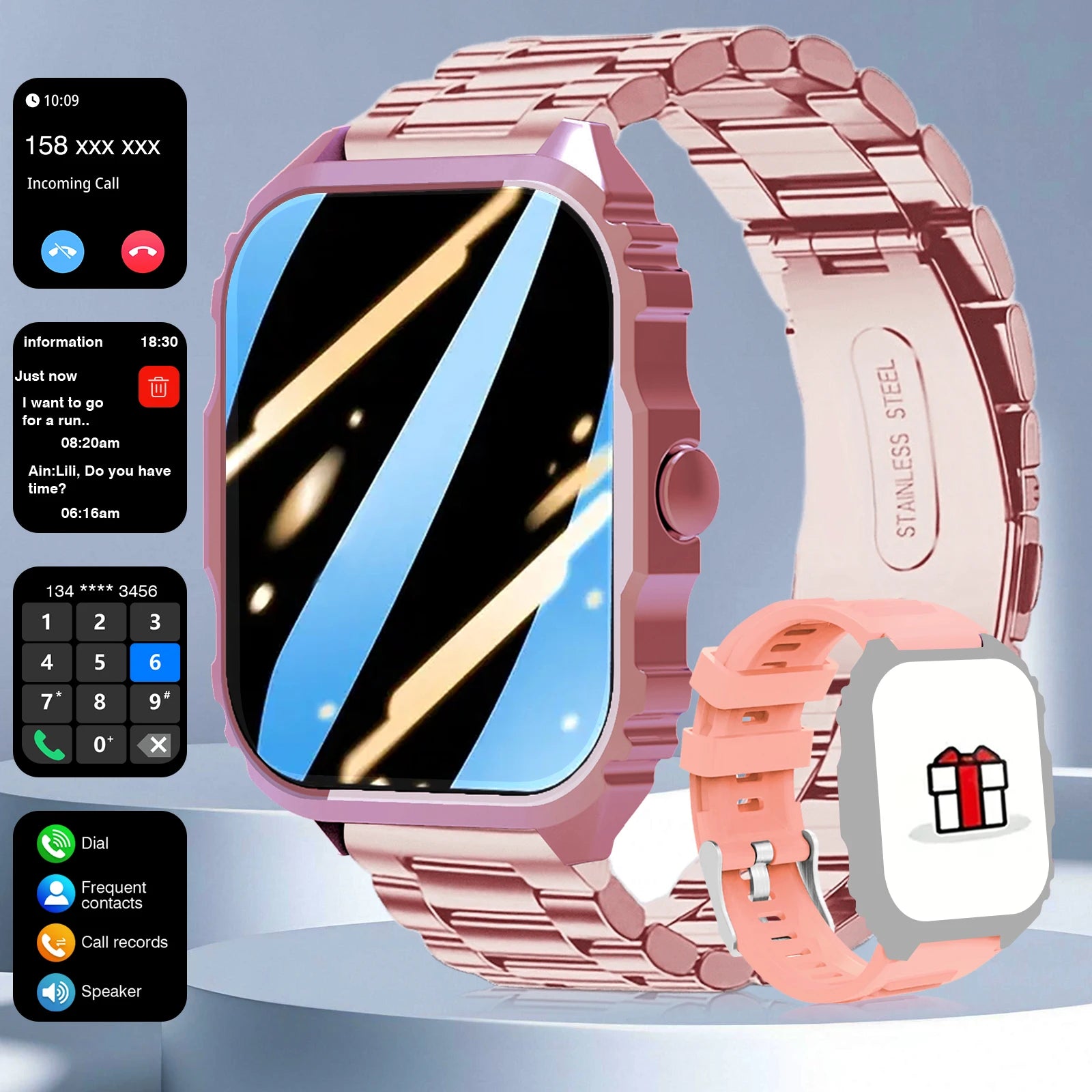 New Smart Watch 1.84 Inch HD Full Touch Screen Display Wireless Call,Answer Phone Watch,Multiple Sports Modes Outdoor Information Reminder Weather Display Music Control Photo Control, Suitable for Iphone & Android