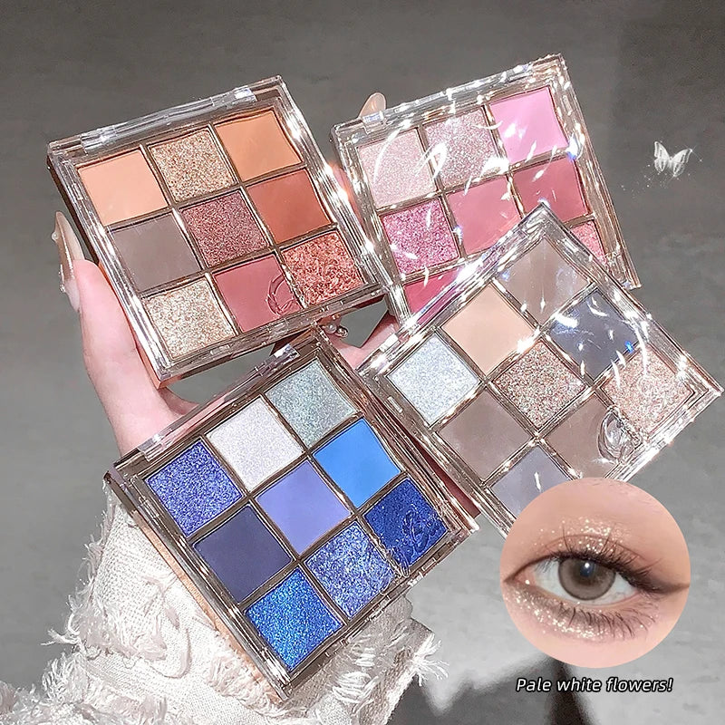 Gege Bear 9 Color Eyeshadow Palette Matte Shimmer Glitter Nude Neutral Tones Luminous Fantasy All-in-One Makeup