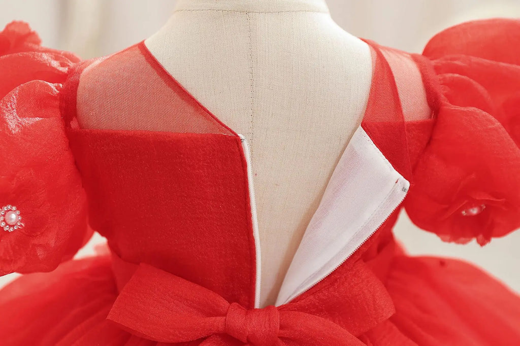 HETISO Summer Infant Baby Girl Dresses Flower Appliques Toddler Kids Birthday Party Princess Wedding Ball Gown