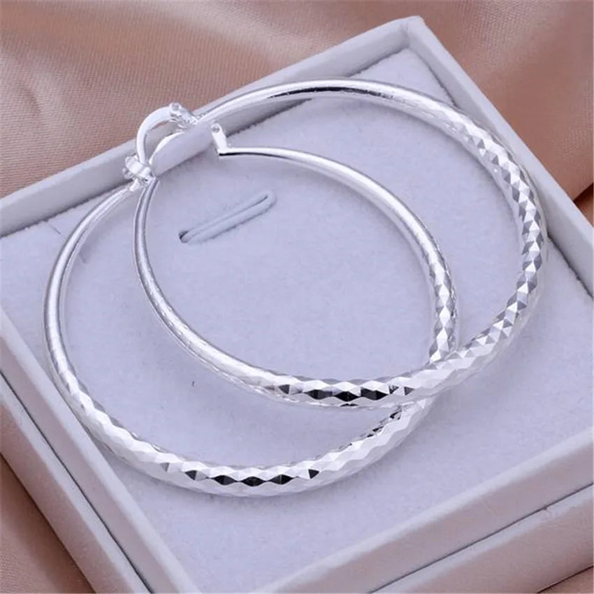Charms Fine 925 Sterling Silver 5Cm Circle Hoop Earrings For Women'S Fashion Pretty Wedding Jewelry Holiday Gifts