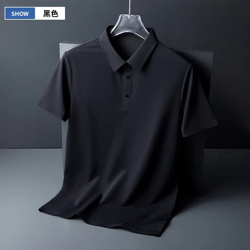 Men's Ice Silk Polo Shirt - Traceless Breathable Casual Short Sleeve