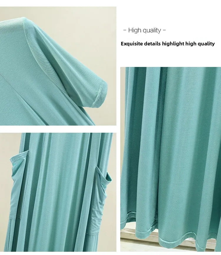 Casual Modal Sleep Dress Women Summer Large Size round Neck over Knee Long Dress Loose Slimming Short Sleeve Dress