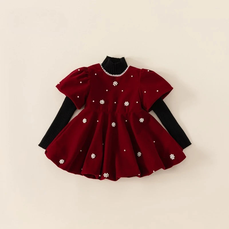 Girls Pearl Red Princess Dress