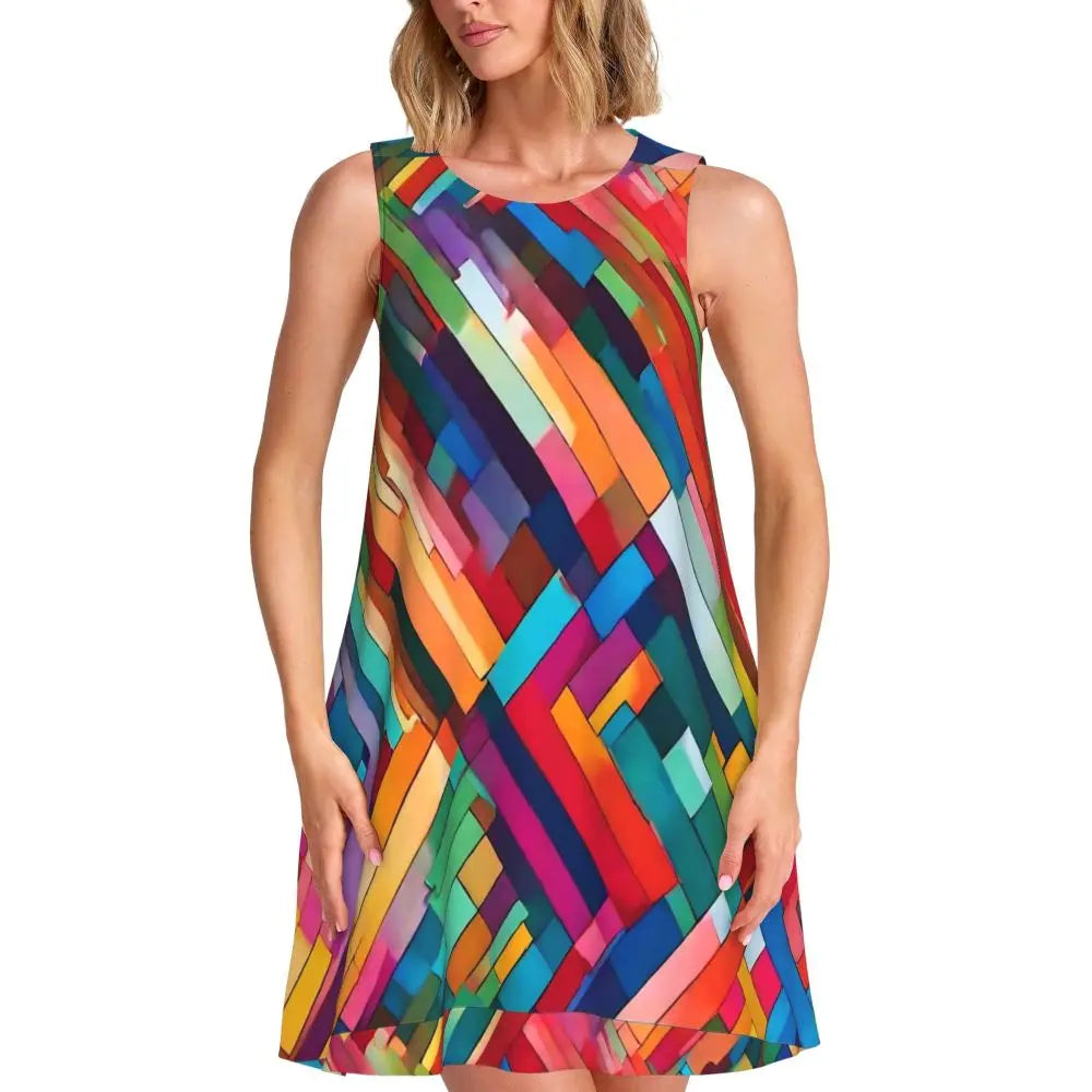 80s Color Block Print Dress Modern Dresses Female Sleeveless Street Fashion Tank Dress Day Print Oversized Vestidos