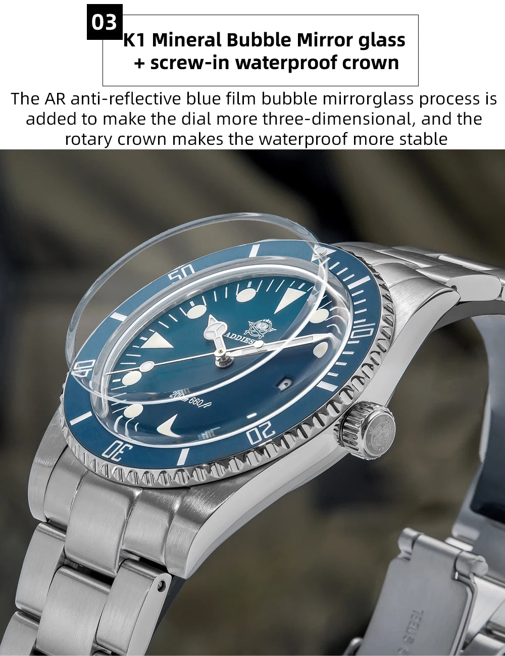 ADDIESDIVE Men's Diving Watch Stainless Steel Ceramic Bezel Quartz Watch Men's BGW9 Luminous 200m Waterproof  Men's Watch