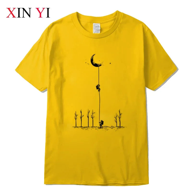 Summer Casual Men'S T-Shirt Top Quality Cotton Blend Cool Funny Astronaut Print Casual Loose For Men T Shirt O-Neck Top Men Tee