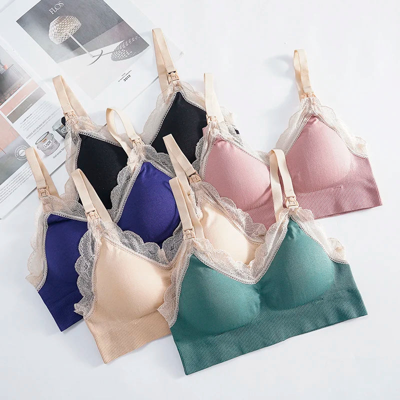 Plus Size Wireless Front Open Nursing Bra Soft Lace Breathable Seamless Maternity Breastfeeding Bras Maternal Support Pregnant