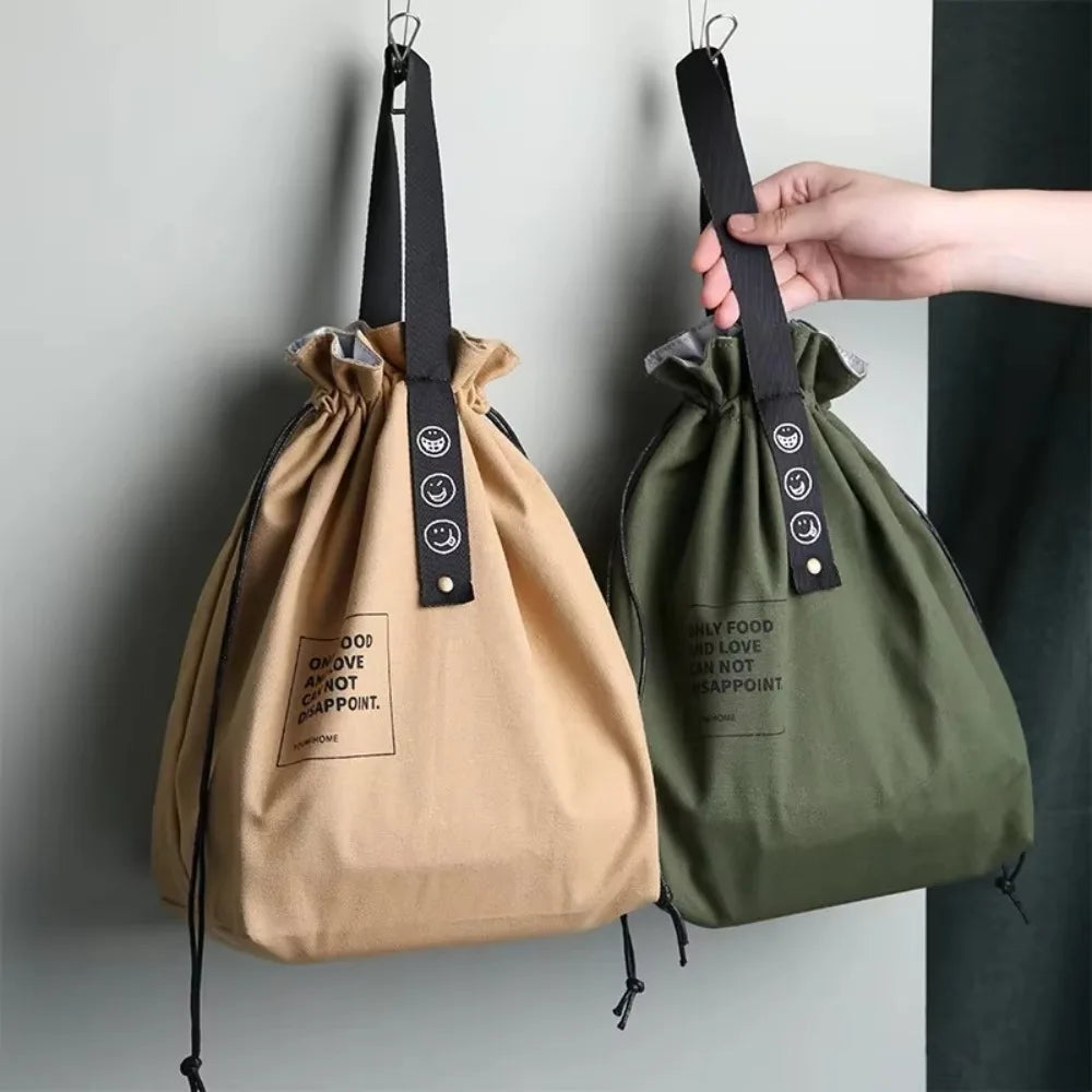 Bolsa de Picnic Portátil de Lona, Diseño con Cordón para Mantener Fresco, Bolsa Térmica Aislada para el Almuerzo Escolar