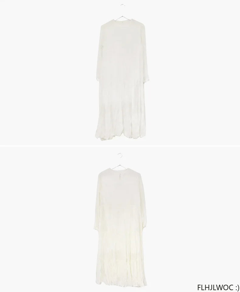 Autumn Spring Wrinkle Loose Dresses New Hot Women Cute Japan Style Retro Vintage Girls Holiday Casual Solid Apricot White Dress