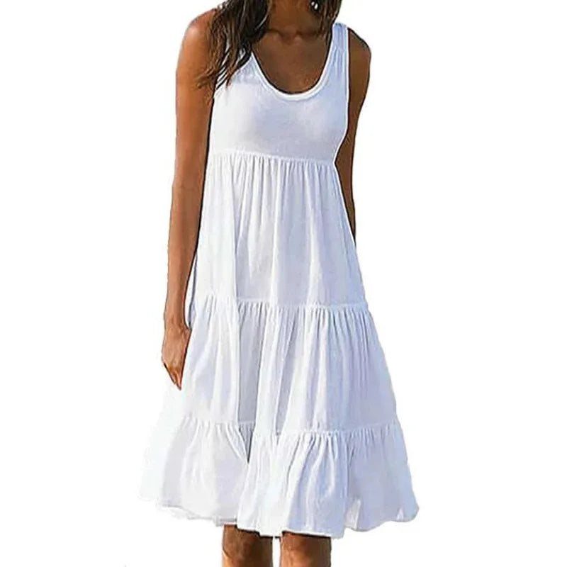 Summer Women Casual Solid Mini Dress 2026  Elegant Sleeveless Ruffles Loose Short Dress Beach Party Sundress Oversize Streetwear