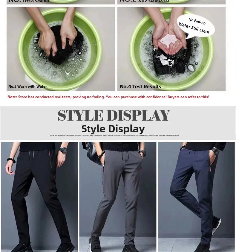 Ice Silk Thin Zipper Pocket Casual Pants Men's Summer Cool Feeling Quick Dry Breathable Straight Leg Long Pants Workwear