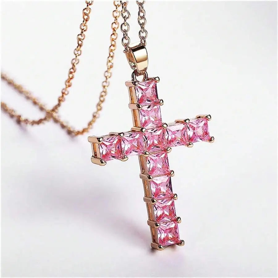 New Fashion Necklaces Female Pendants Gold Multi Color Crystal Jesus Cross Pendant For Women'S Necklace Leisure Time Jewelry