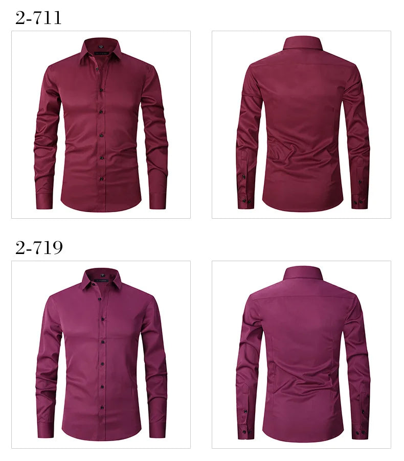 Men's Long Sleeved Slim Fit Elastic Shirt and Non Ironing Black Shirt Men's Solid Color Versatile Business Inch Men's Clothing
