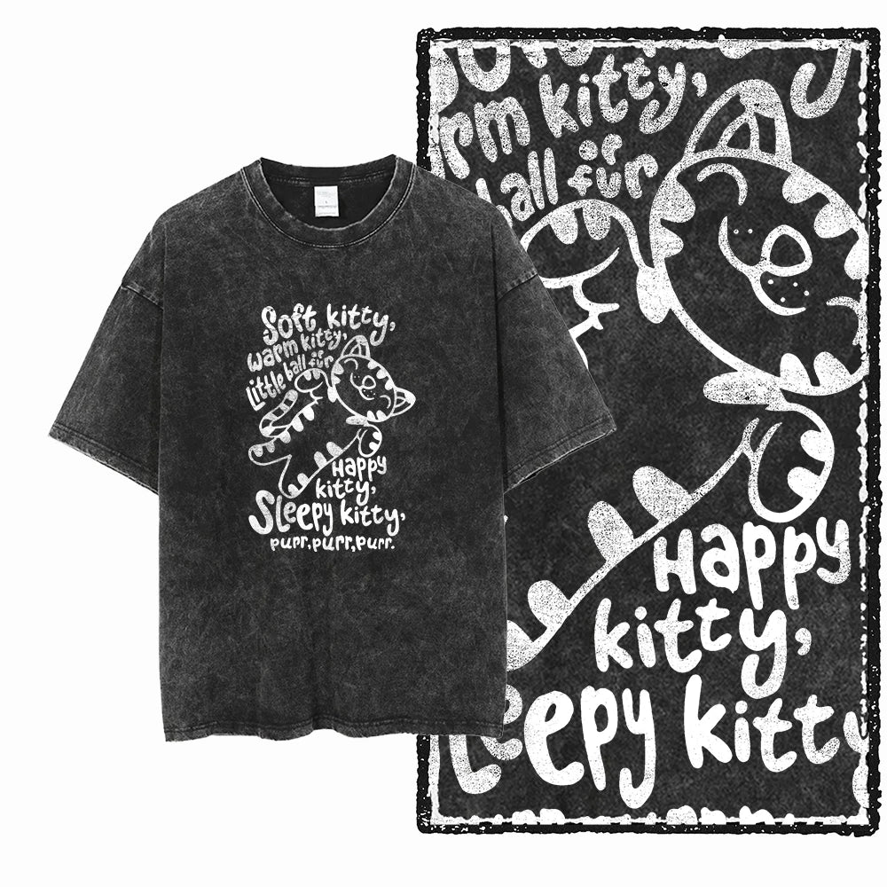 Coolmind Db Cat Printed Acid Washed Cotton T Shirt Unisex Exclusive Graphic Streetwear Tee For Men Big Size