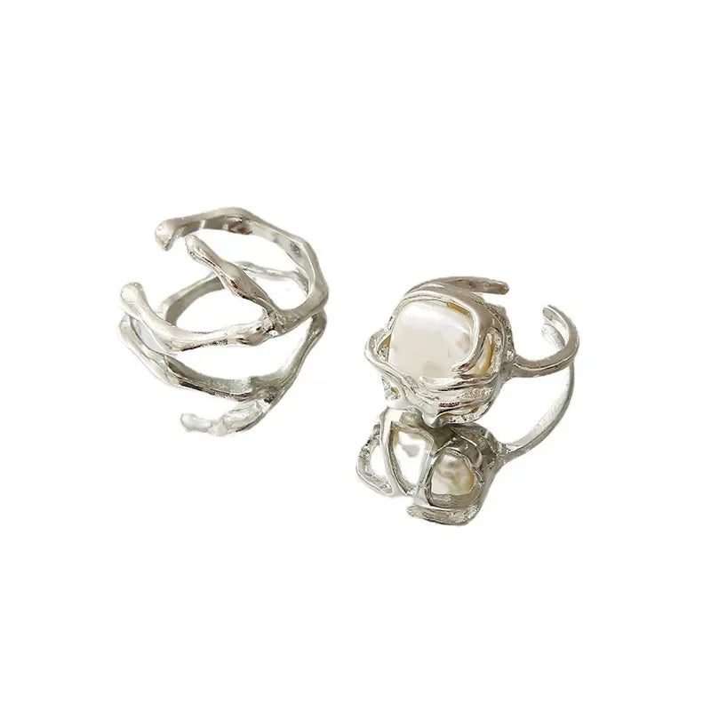 New Irregular Opening Pearl Ring Two-Piece Set For Women'S Fashionable Personalized Daily Accessory Jewelry Birthday Gifts