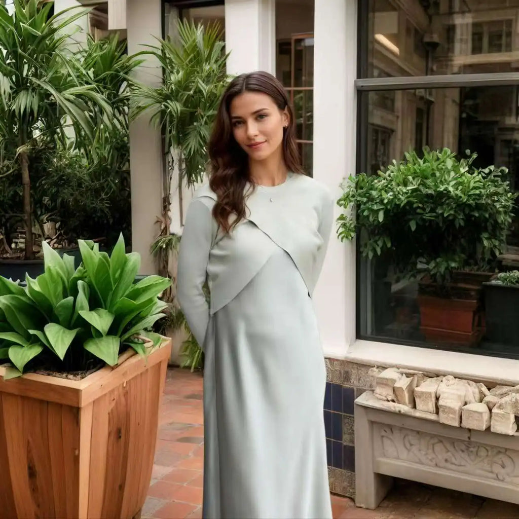 Silk Satin Maxi Dress & Knit Top Set
