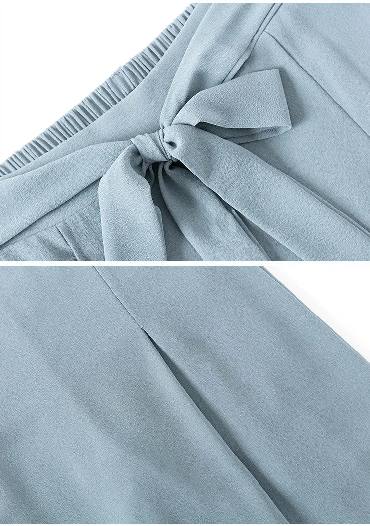 Summer Elastic Pleated Skirt Women Chiffon Trouser Skirt High Waist Casual Wide Leg Pants Fashion Streetwear Pants Pantalones