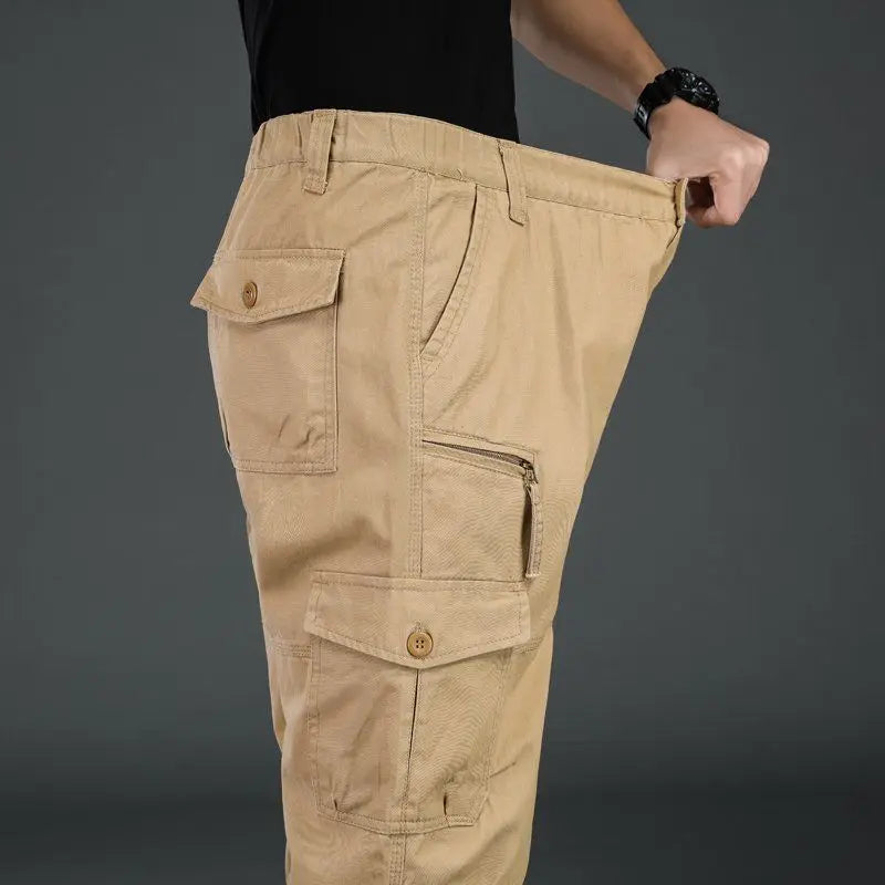 High Quality Men'S Tactical Pants Elastic Waist Cargo Large Size Cotton Pants Multi-Pocket Trousers Sports Training Work Pants