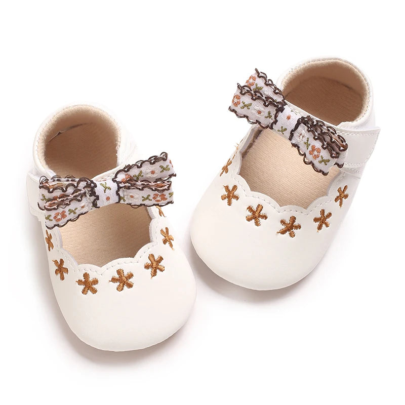 New big bow floral 0-18 months baby princess shoes sandals breathable PU upper walking shoes